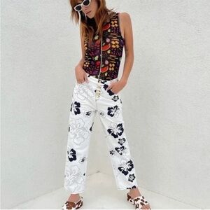 House of Sunny High-Waist Floral Print Women’s Jeans in Off-White and Black